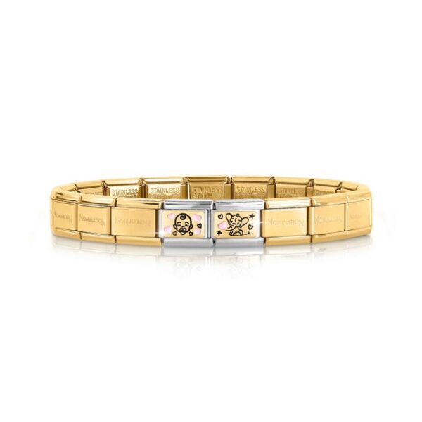Bracciale Composable Classic Oro con Elefantino rosa e Bebé
